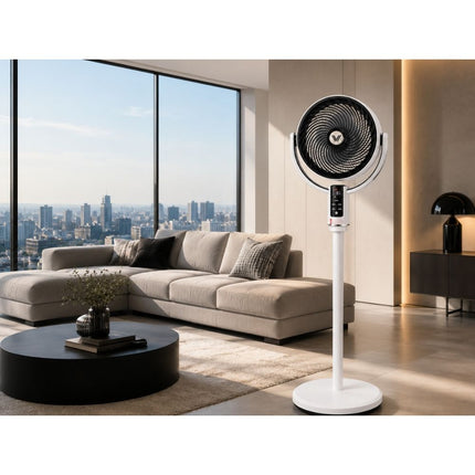 Staande Ventilator met Afstandsbediening – Oplaadbaar – 10 Snelheden – Oscillerend – Verstelbare Hoogte – LED Display – Wit/Zwart