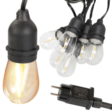 Lichtslinger buiten 10 meter met 10 LED lampen E27 – warm wit – IP44 – koppelbaar – voor tuin, terras en balkon