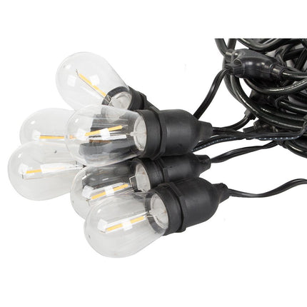 Lichtslinger buiten 15 meter met 15 LED lampen E27 – warm wit – IP44 – koppelbaar – voor tuin, terras en balkon