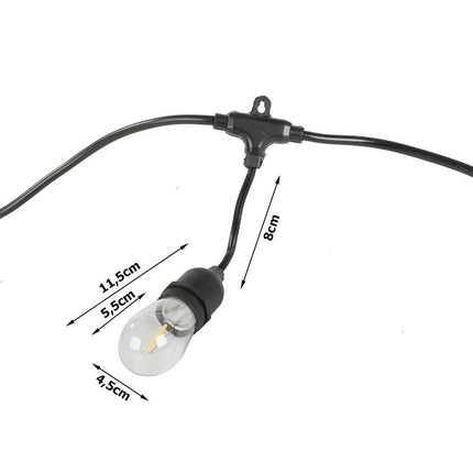 Lichtslinger buiten 10 meter met 10 LED lampen E27 – warm wit – IP44 – koppelbaar – voor tuin, terras en balkon
