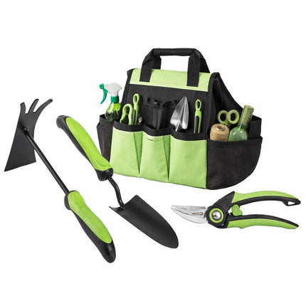 Tuingereedschapset 3-delig met Tas – Snoeischaar, Troffel en Schoffel – Tuingereedschap – Ergonomisch – Zwart/Groen