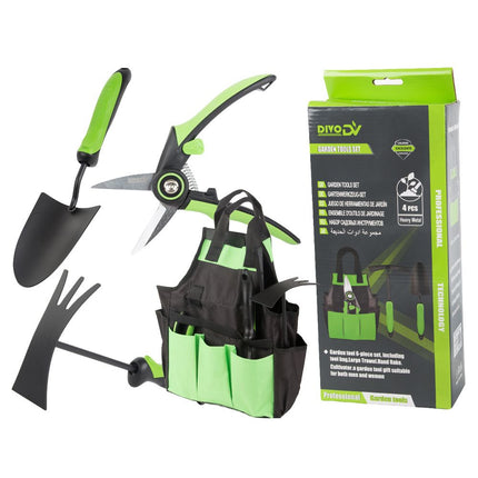 Tuingereedschapset 3-delig met Tas – Snoeischaar, Troffel en Schoffel – Tuingereedschap – Ergonomisch – Zwart/Groen