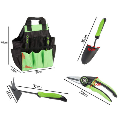 Tuingereedschapset 3-delig met Tas – Snoeischaar, Troffel en Schoffel – Tuingereedschap – Ergonomisch – Zwart/Groen