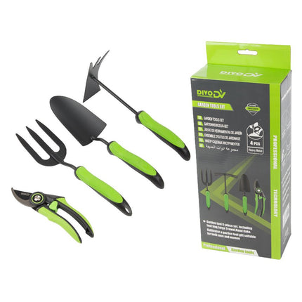Tuingereedschapset 4-delig – Snoeischaar, Troffel, Handvork en Cultivator – Tuingereedschap – Ergonomisch – Zwart/Groen