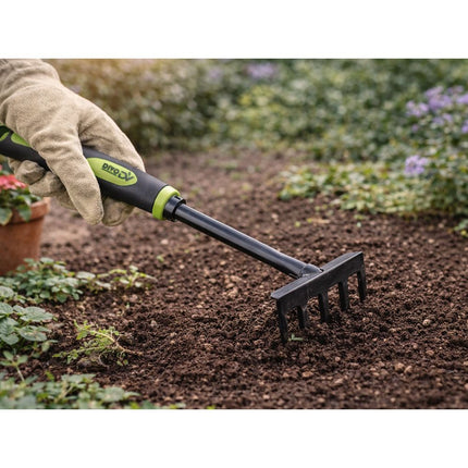 Tuingereedschapset 3-delig met Tas – Tuinset met Troffel, Hark en Handvork – Tuingereedschap – Ergonomisch – Zwart/Groen