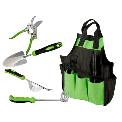 Tuingereedschapset 4-delig met Tas – Snoeischaar, Troffel, Handhark en Onkruidsteker – Tuingereedschap – Ergonomisch – Zwart/Groen