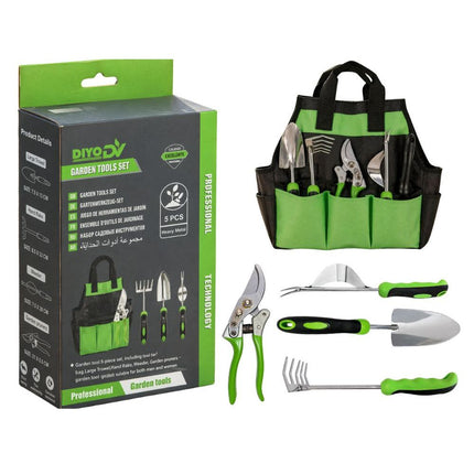 Tuingereedschapset 4-delig met Tas – Snoeischaar, Troffel, Handhark en Onkruidsteker – Tuingereedschap – Ergonomisch – Zwart/Groen