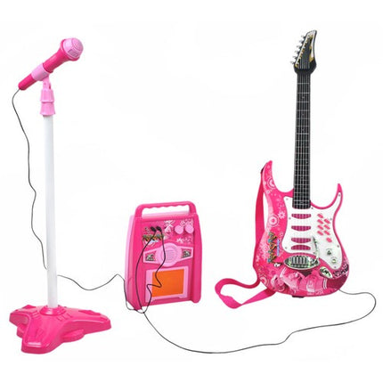 Elektrische Gitaar voor Kinderen Roze – Inclusief Microfoonstandaard, Versterker, Gitaarband & MP3 Functie – Licht- & Geluidseffecten