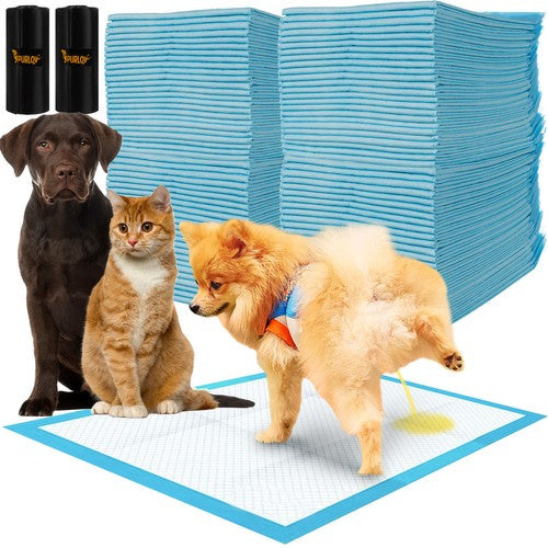 Puppy Trainingspads 100 Stuks 60 x 40 cm – Puppy Onderleggers – Zindelijkheidstraining – Absorberende Puppy Pads – Inclusief 30 Poepzakjes