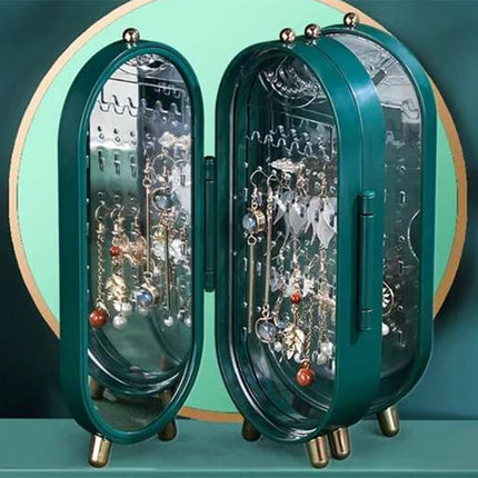 Sieraden Organizer met Spiegel – Opvouwbare Sieradendoos met 4 Panelen – Sieradenhouder – Groen