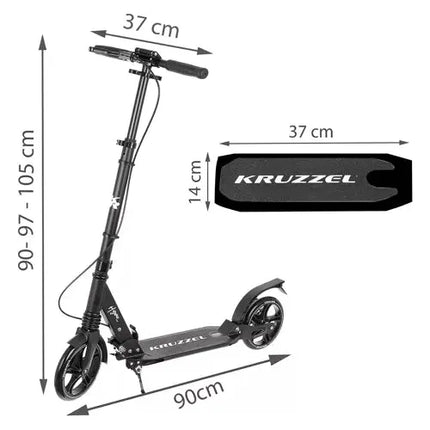 Kruzzel hyperion step voor volwassenen met vering en schijfremmen tot 100kg - opvouwbaar - grote wielen - ideaal voor the last mile - zwart