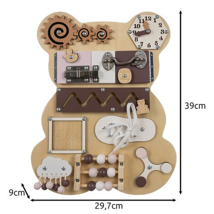 Kruzzel Teddybeer Manipulatiebord 10-in-1 – Houten Educatief Speelbord – Montessori Speelgoed – Fijne Motoriek & Ontdekken