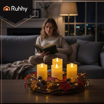 Ruhhy LED Kaarsen 4-delig – 12,5 cm – Warm Wit Flikker Effect – Veilig Grafkaars Inzet – Batterij Led Kaarsen IP20