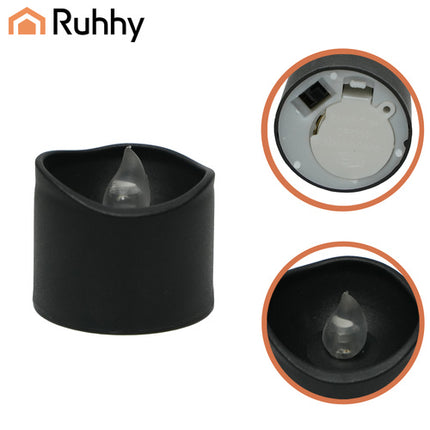 Ruhhy LED Kaarsen Zwart 12-delig – 3,6 cm – Realistisch Vlam Effect – Warm Wit – Inclusief CR2032 Batterijen