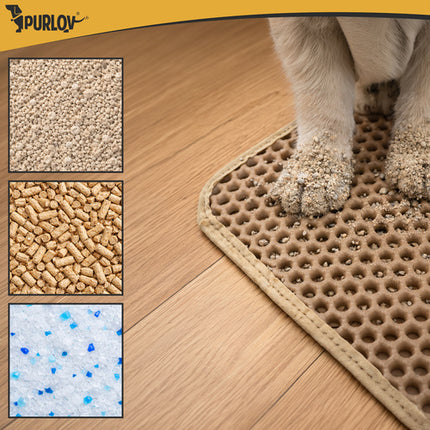 Kattenbakmat XXL 75 x 55 cm – Dubbele Laag Honingraat – Kattenbak Uitloopmat – Waterdicht – Antislip – Beige