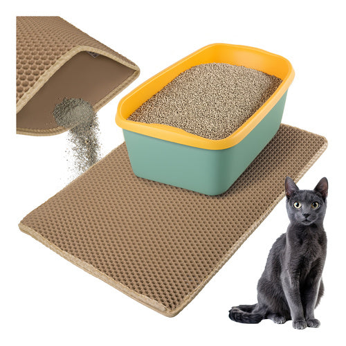 Kattenbakmat XXL 75 x 55 cm – Dubbele Laag Honingraat – Kattenbak Uitloopmat – Waterdicht – Antislip – Beige