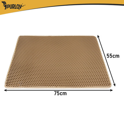 Kattenbakmat XXL 75 x 55 cm – Dubbele Laag Honingraat – Kattenbak Uitloopmat – Waterdicht – Antislip – Beige