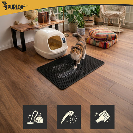 Kattenbakmat XXL 75 x 55 cm – Dubbele Laag Honingraat – Kattenbak Uitloopmat – Waterdicht – Antislip – Zwart