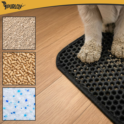 Kattenbakmat XXL 75 x 55 cm – Dubbele Laag Honingraat – Kattenbak Uitloopmat – Waterdicht – Antislip – Zwart