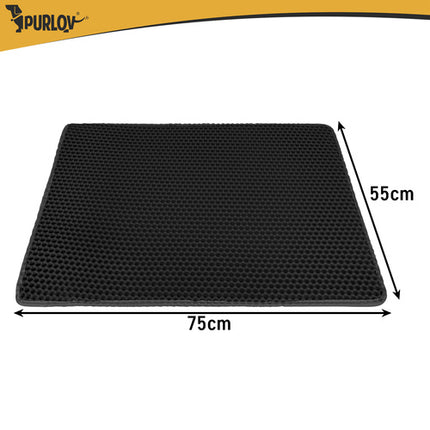 Kattenbakmat XXL 75 x 55 cm – Dubbele Laag Honingraat – Kattenbak Uitloopmat – Waterdicht – Antislip – Zwart