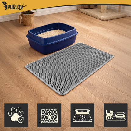 Kattenbakmat XXL 75 x 55 cm – Dubbele Laag Honingraat – Kattenbak Uitloopmat – Waterdicht – Antislip – Grijs