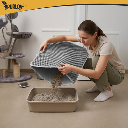 Kattenbakmat XXL 75 x 55 cm – Dubbele Laag Honingraat – Kattenbak Uitloopmat – Waterdicht – Antislip – Grijs