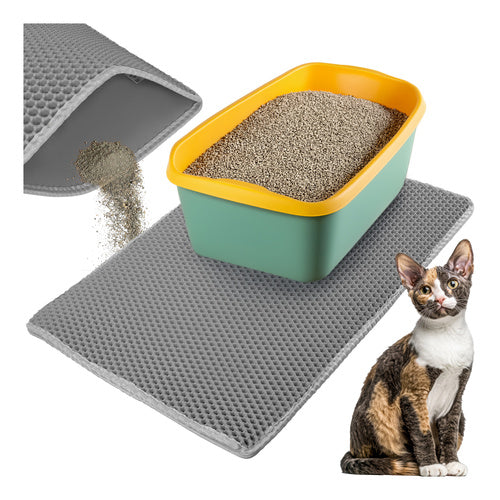 Kattenbakmat XXL 75 x 55 cm – Dubbele Laag Honingraat – Kattenbak Uitloopmat – Waterdicht – Antislip – Grijs