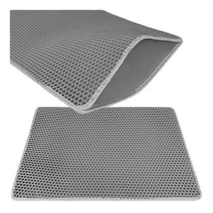 Kattenbakmat XXL 75 x 55 cm – Dubbele Laag Honingraat – Kattenbak Uitloopmat – Waterdicht – Antislip – Grijs