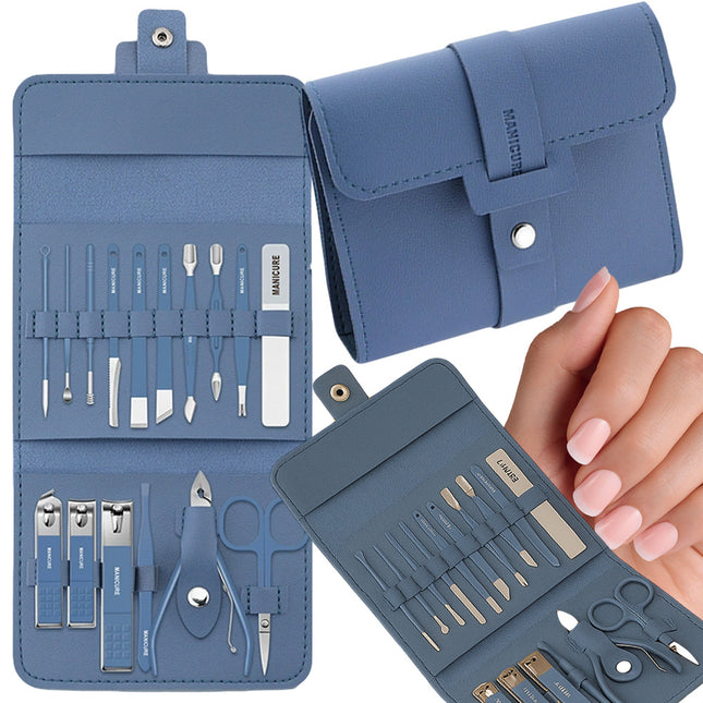 Manicure- en Pedicureset 16-delig – Nagelverzorgingsset – Inclusief Etui – Blauw