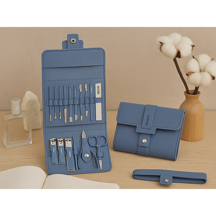 Manicure- en Pedicureset 16-delig – Nagelverzorgingsset – Inclusief Etui – Blauw