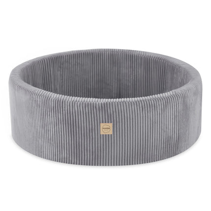 Plushnest Luxe Ronde Ballenbak voor Kinderen en Baby's - Ballenbad 90x30 Lichtgrijs Corduroy - 200 Kleurrijke Ballen 6cm Parelmoer Lichtblauw Zilver