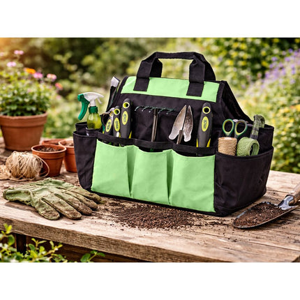 Gereedschapstas Tuin – Tuingereedschap Tas – Gereedschap Organizer – Grote Opbergtas voor Tuingereedschap, Werkplaats, Garage en Klussen – Zwart/Groen
