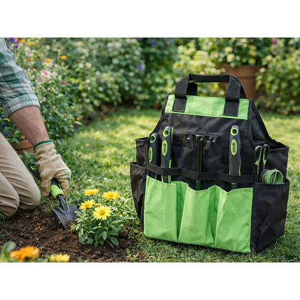 Gereedschapstas Tuin – Tuingereedschap Tas – Gereedschap Organizer – Grote Opbergtas voor Tuingereedschap, Werkplaats, Garage en Klussen – Zwart/Groen