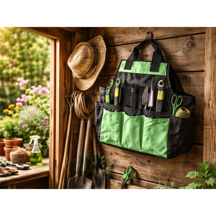 Gereedschapstas Tuin – Tuingereedschap Tas – Gereedschap Organizer – Grote Opbergtas voor Tuingereedschap, Werkplaats, Garage en Klussen – Zwart/Groen