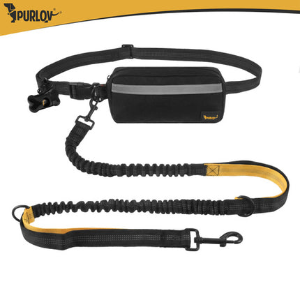 Handsfree Hondenriem met Heupgordel – Schokdempende Hondenriem – Reflecterend – Tot 50 kg – Heuptas – Zwart/Geel