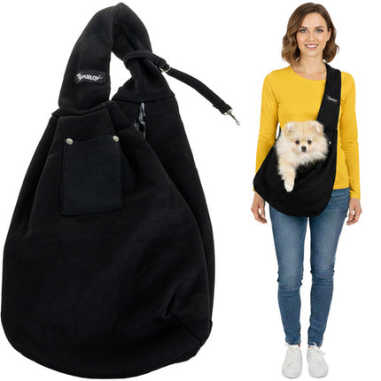 Purlov Comfortabele Kangoeroe-Draagzak – Huisdierendraagtas met Brede Riem, Veiligheidshaak & Zachte Voering – Voor Honden, Katten & Kleine Dieren