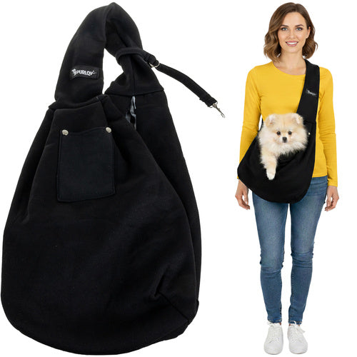 Purlov Comfortabele Kangoeroe-Draagzak – Huisdierendraagtas met Brede Riem, Veiligheidshaak & Zachte Voering – Voor Honden, Katten & Kleine Dieren