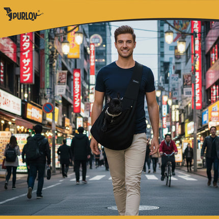 Purlov Comfortabele Kangoeroe-Draagzak – Huisdierendraagtas met Brede Riem, Veiligheidshaak & Zachte Voering – Voor Honden, Katten & Kleine Dieren