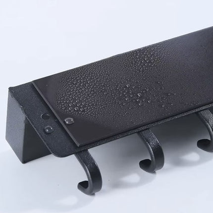 Ruhhy Wandhanger Zwart – Magnetische Sleutelhanger & Wandplank met 6 Haken – IJzer, Loftdesign, Schroef- of Magneetmontage voor Sleutels & Kleding