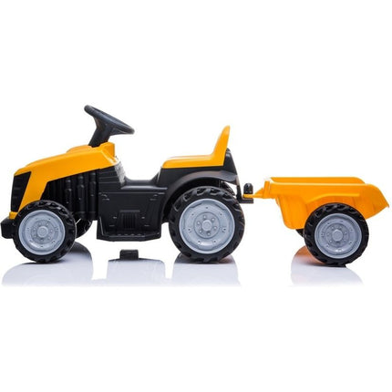 Elektrische kinder tractor geel met trailer - accu voertuig voor kinderen tot 25kg max 2 - 4km/h