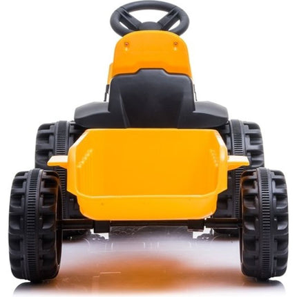 Elektrische kinder tractor geel met trailer - accu voertuig voor kinderen tot 25kg max 2 - 4km/h