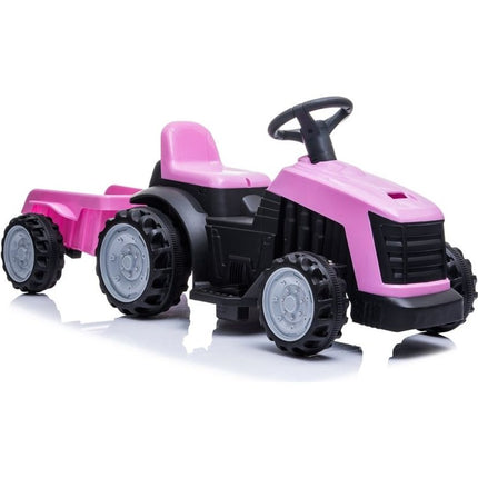 Elektrische kinder tractor roze met trailer - accu voertuig voor kinderen tot 25kg max 2 - 4km/h