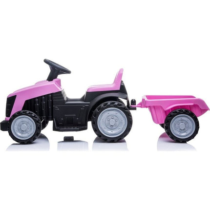 Elektrische kinder tractor roze met trailer - accu voertuig voor kinderen tot 25kg max 2 - 4km/h