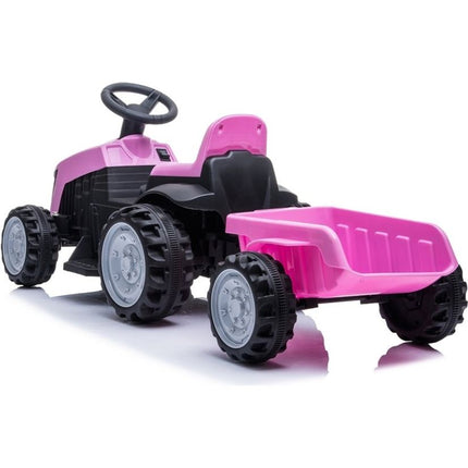 Elektrische kinder tractor roze met trailer - accu voertuig voor kinderen tot 25kg max 2 - 4km/h