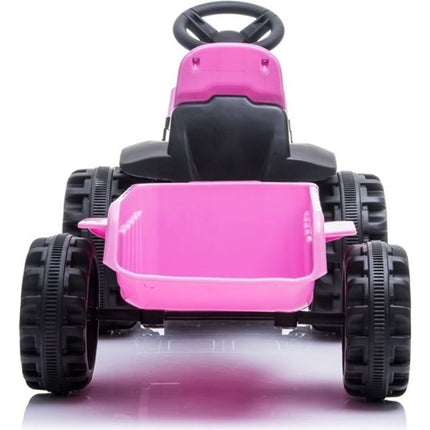 Elektrische kinder tractor roze met trailer - accu voertuig voor kinderen tot 25kg max 2 - 4km/h