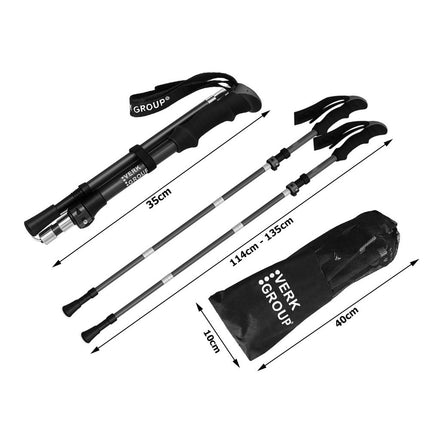 Opvouwbare Wandelstokken – Verstelbare Trekkingstokken – Nordic Walking Stokken – Anti-Shock – Aluminium – Set van 2 – Zwart