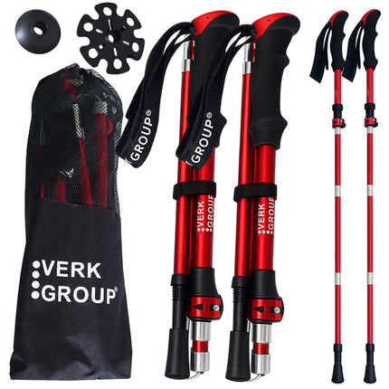 Opvouwbare Wandelstokken – Verstelbare Trekkingstokken – Nordic Walking Stokken – Anti-Shock – Aluminium – Set van 2 – Rood