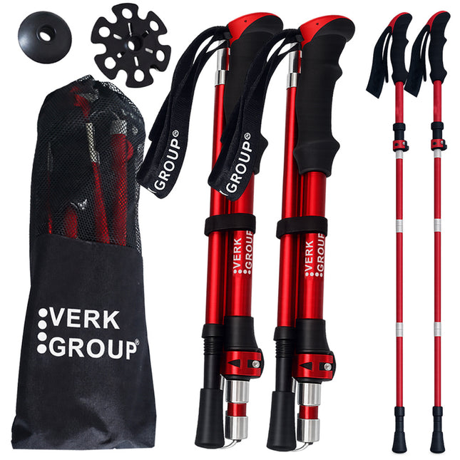 Opvouwbare Wandelstokken – Verstelbare Trekkingstokken – Nordic Walking Stokken – Anti-Shock – Aluminium – Set van 2 – Rood
