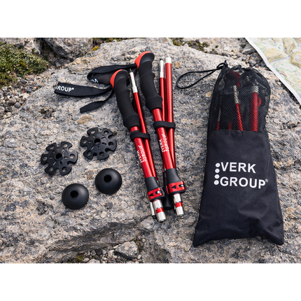 Opvouwbare Wandelstokken – Verstelbare Trekkingstokken – Nordic Walking Stokken – Anti-Shock – Aluminium – Set van 2 – Rood