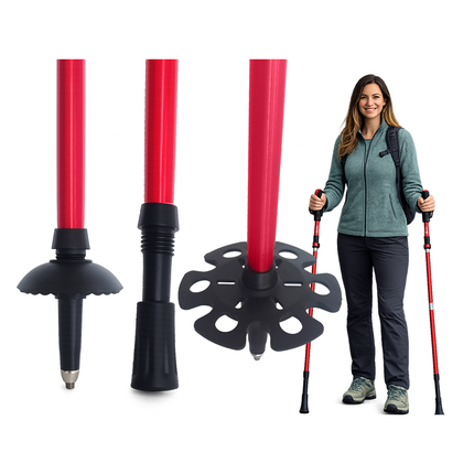 Opvouwbare Wandelstokken – Verstelbare Trekkingstokken – Nordic Walking Stokken – Anti-Shock – Aluminium – Set van 2 – Rood